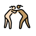 women wrestling: light skin tone, medium skin tone Discord emoji — free static PNG download