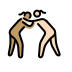 women wrestling: medium skin tone, light skin tone Discord emoji — free static PNG download