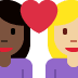 couple with heart: woman, woman, dark skin tone, medium-light skin tone 👩🏿‍❤️‍👩🏼 Discord emoji — free static PNG download