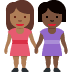 women holding hands: medium-dark skin tone, dark skin tone 👩🏾‍🤝‍👩🏿 Discord emoji — free static PNG download
