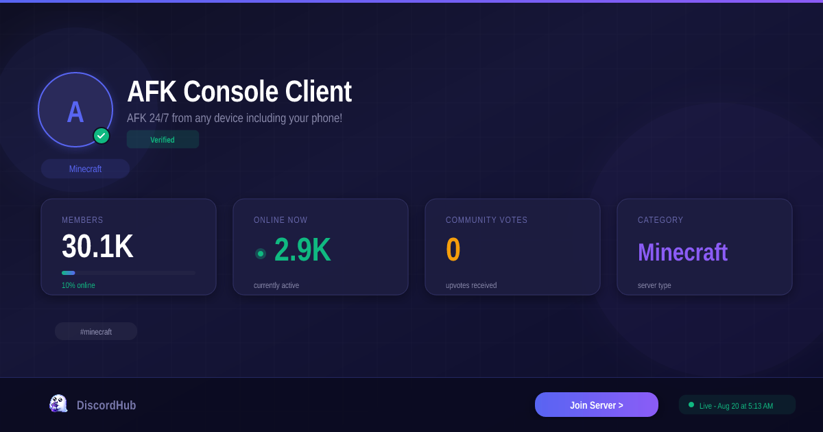 AFK Console Client Discord Best Minecraft Server 30K Members 2026 AFK Console Client Discord Best Minecraft Server 30K Members 2026