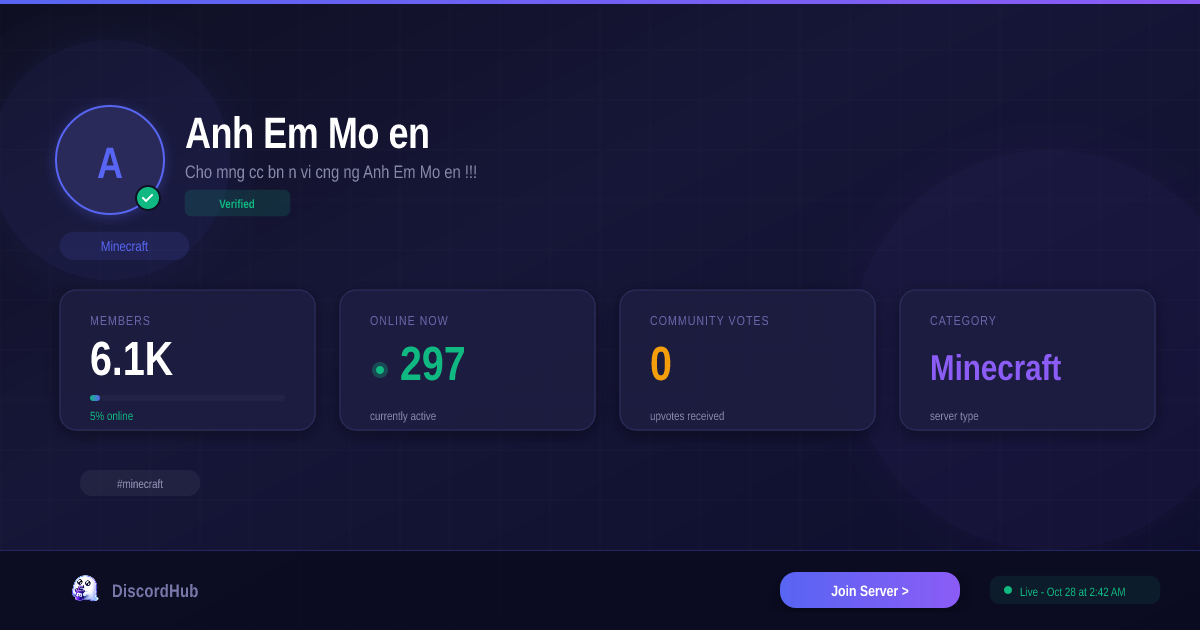 Anh Em Mèo Đen Discord Server — 6.2K+ Members | Top Minecraft [2026]