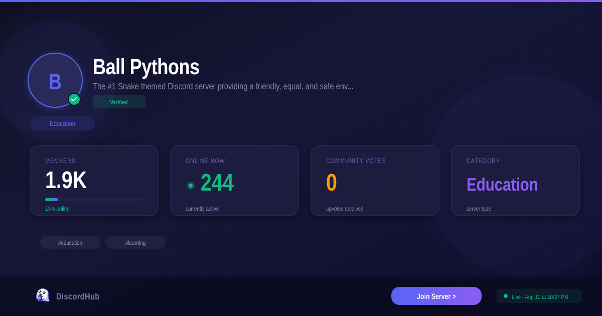 Ball Pythons Discord Server — 1,898 Members | Top Education [2026]