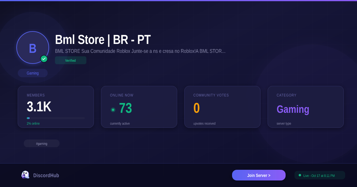 Bml Store | BR - PT Discord Server — 3.1K+ Members | Best Gaming [2026]