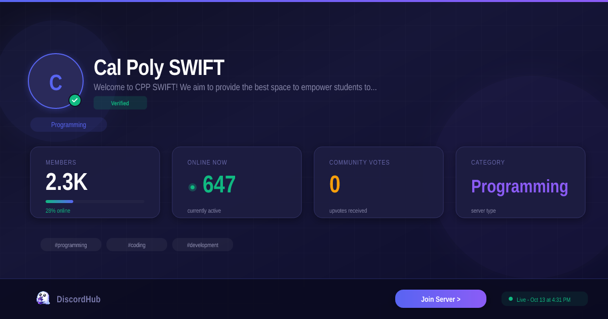 Cal Poly SWIFT Discord — 2.1K+ Programming Members | Join Free [2026]