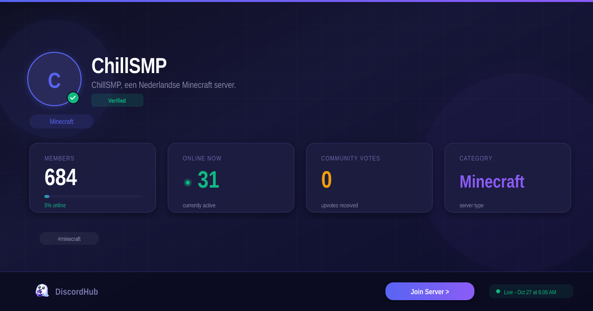 ChillSMP — Popular Minecraft Discord (1.2K+ Members) [2026]