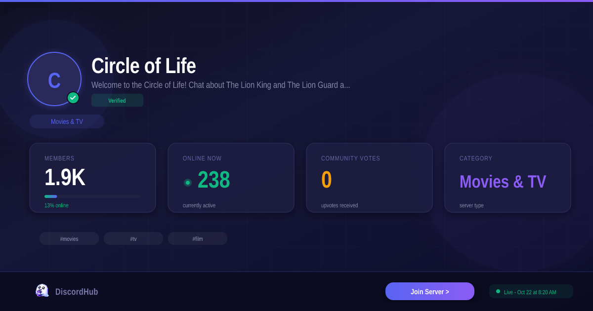 Circle of Life™ Discord Server — 1.6K+ Members | Best Movies & TV [2026]