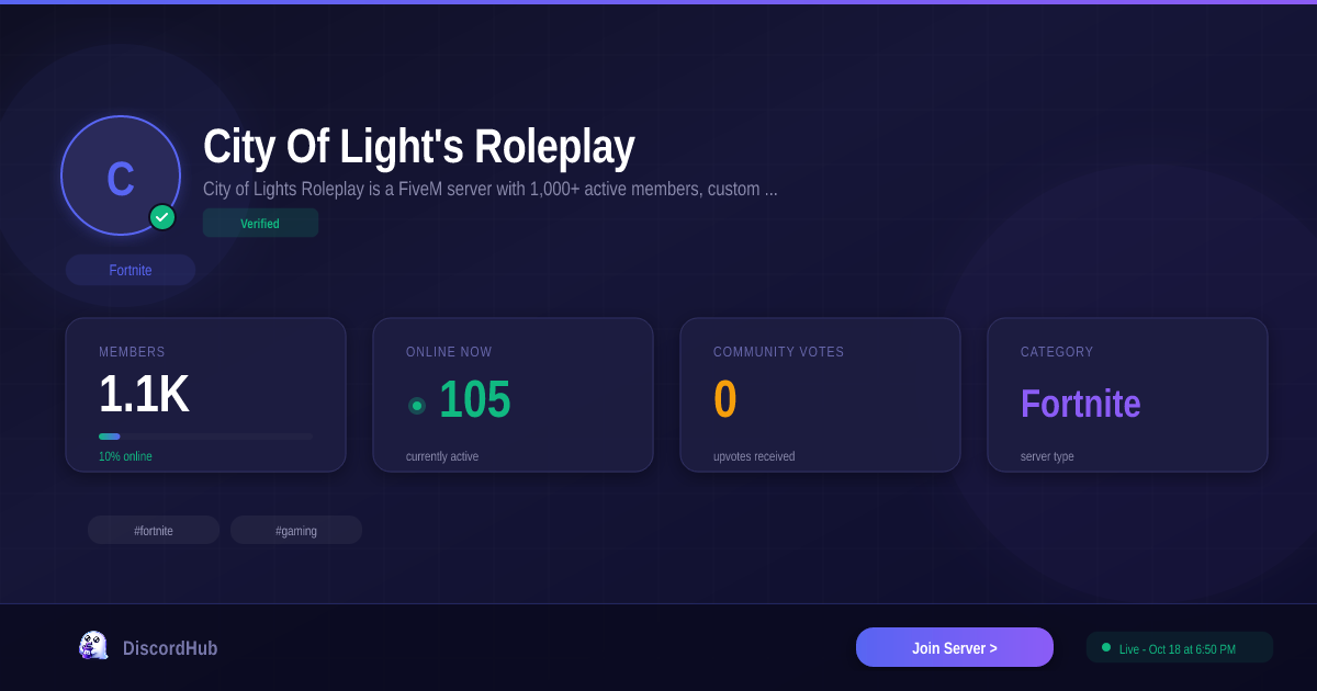 City Of Light's Roleplay Discord Server — Fortnite Community | 1.3K ...