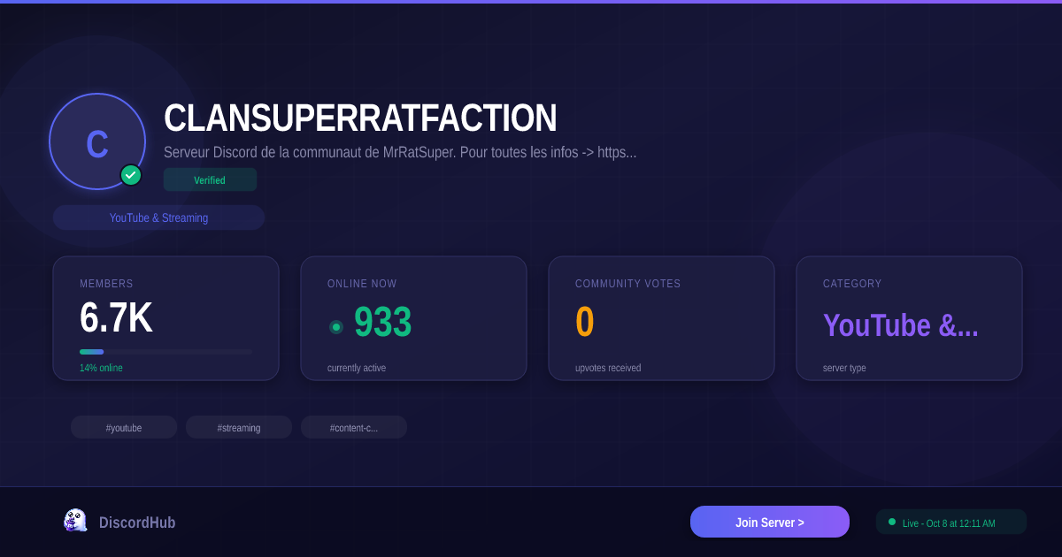 Join CLANSUPERRATFACTION Discord — 7.1K+ YouTube & Streaming Members ...