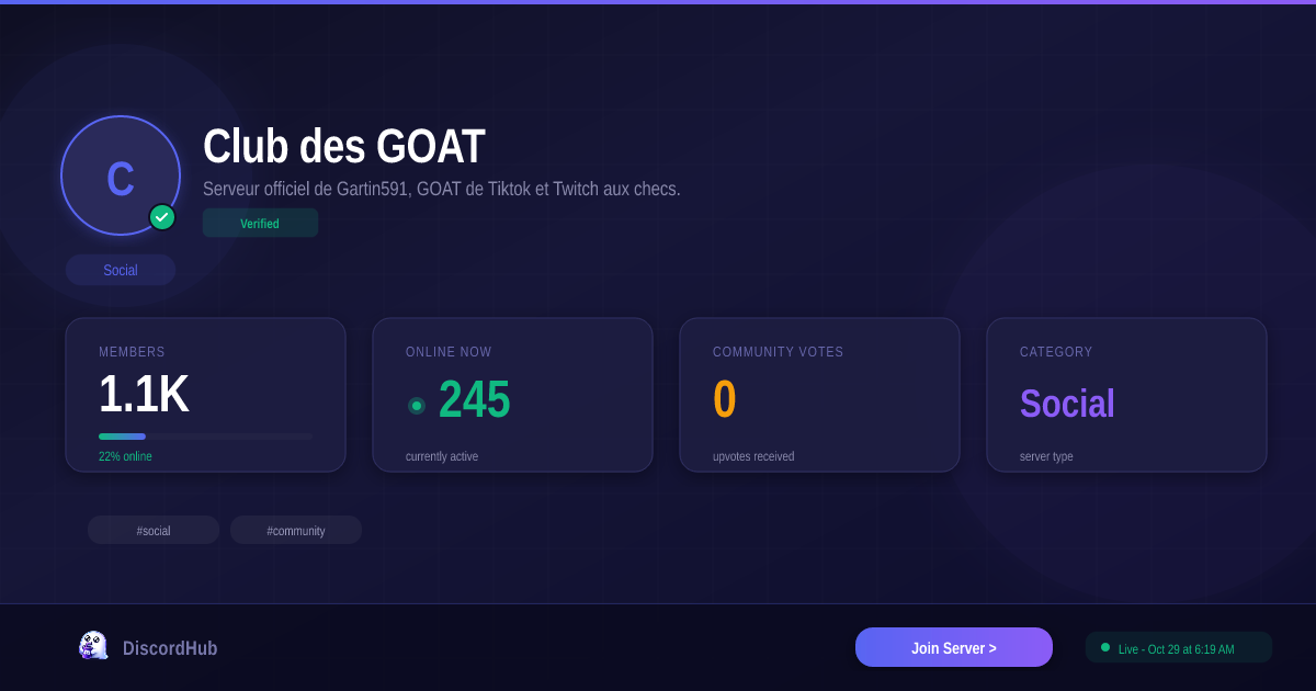 Club des GOAT Discord Server — 1.2K+ Members | Best Social [2026]