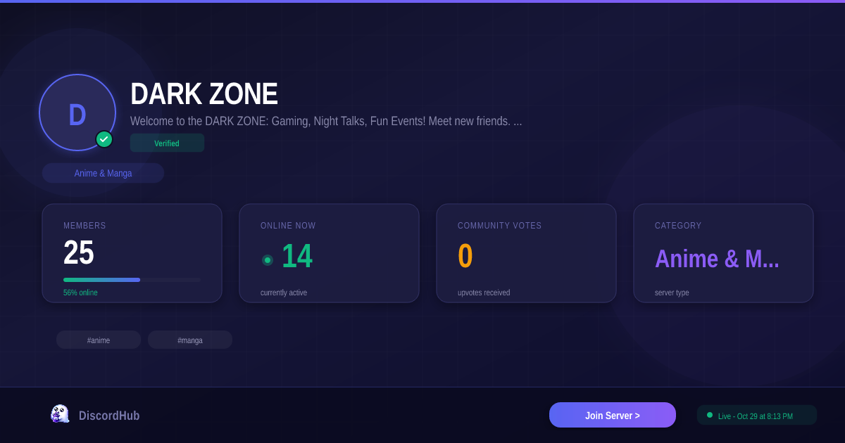 DARK ZONE Discord Server — 2,152 Members | Top Anime & Manga [2026]