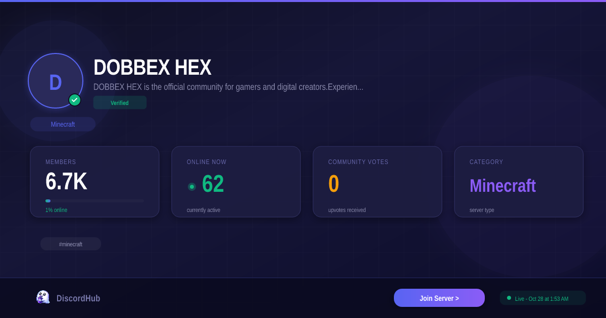 DOBBEX HEX — Massive Minecraft Discord Server (6.6K+ Members)