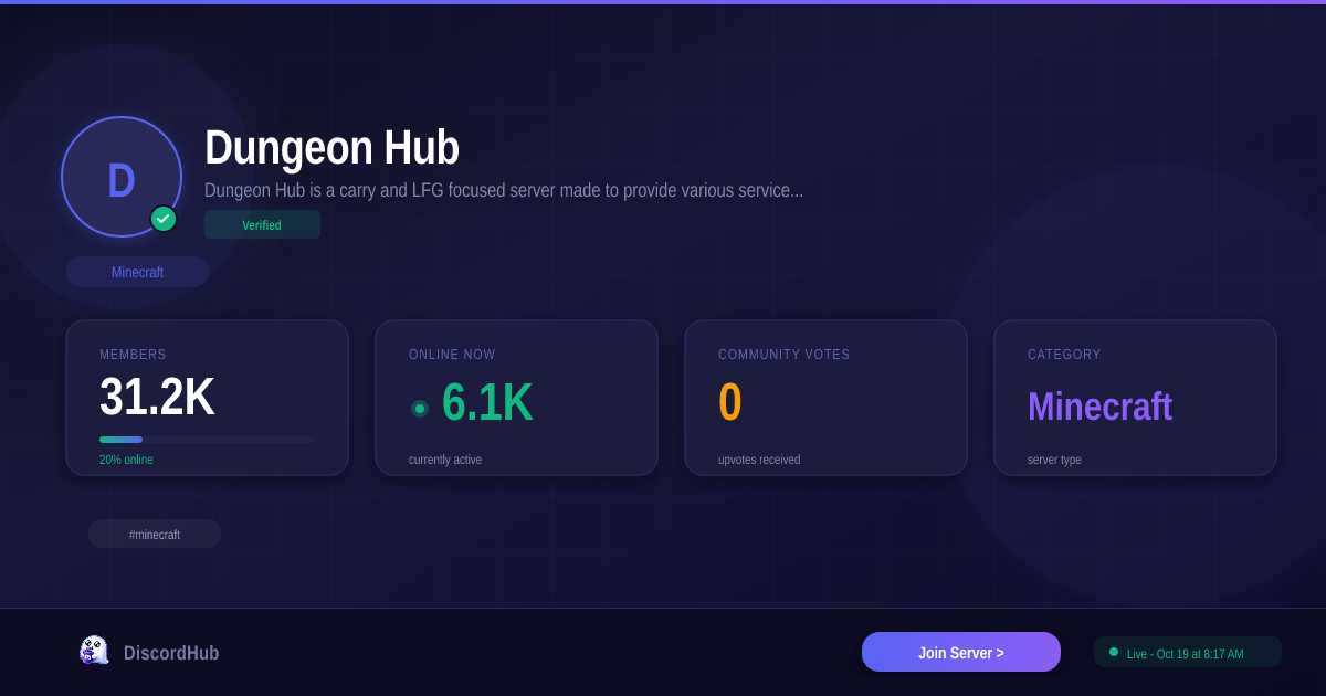 Dungeon Hub Discord — Best Minecraft Server | 30K+ Members [2026]