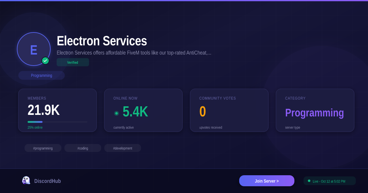 Electron Services Discord Server — 20K+ Members | Top Programming [2026]