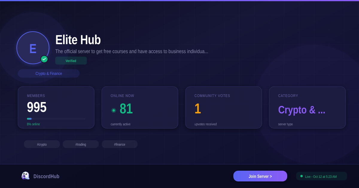 Elite Hub™ Discord Server — 909+ Members | Best Crypto & Finance [2026]