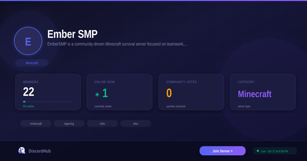 Ember SMP Discord Server — Growing Minecraft Community | Free Invite