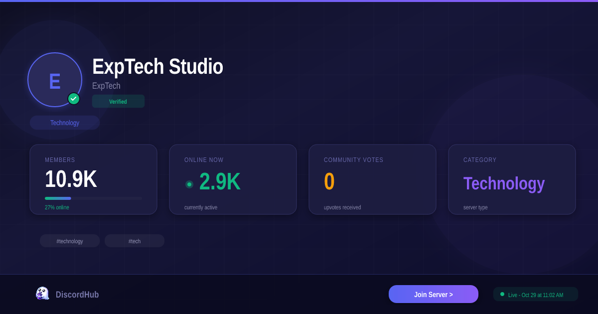 ExpTech Studio — Massive Technology Discord Server (8.9K+ Members)