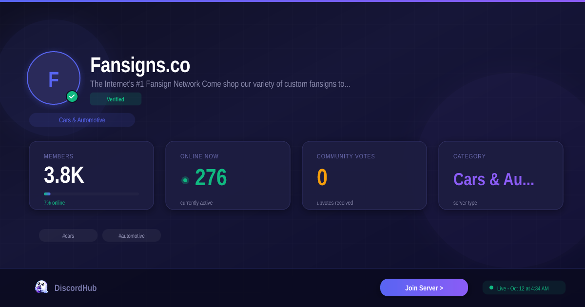 Fansigns.co Discord Server — 3,459 Members | Top Cars & Automotive [2026]