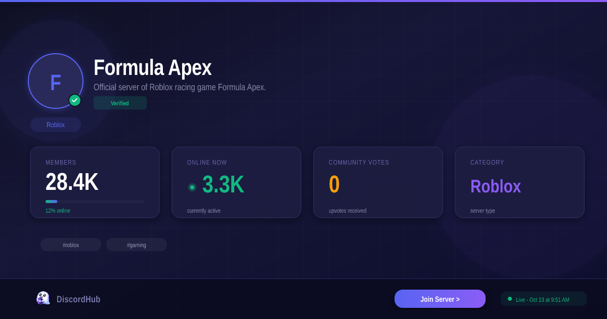 Formula Apex Discord Server — 28K+ Members | Top Roblox [2026]