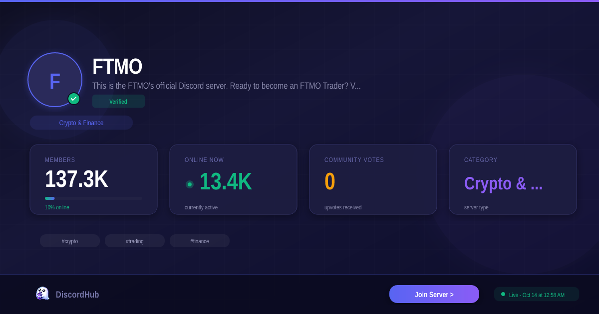 FTMO Discord Server — 130K+ Members | Huge Crypto & Finance [2026]