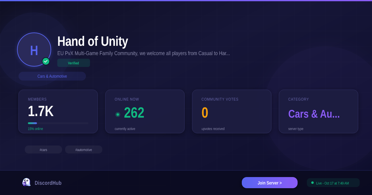 Auto Hand Unity Hand of Unity Discord Server — 1.7K+ Members | Best Cars & Automotive ...