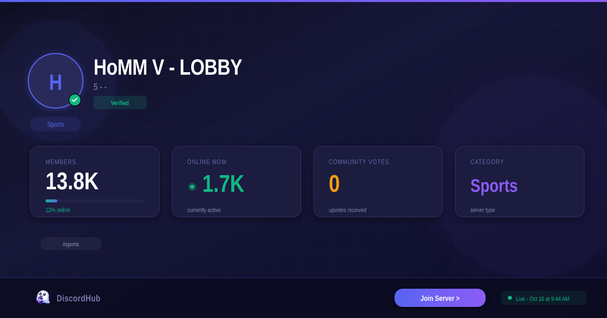 HoMM V - LOBBY Discord Server — 15K+ Members | Top Sports [2026]