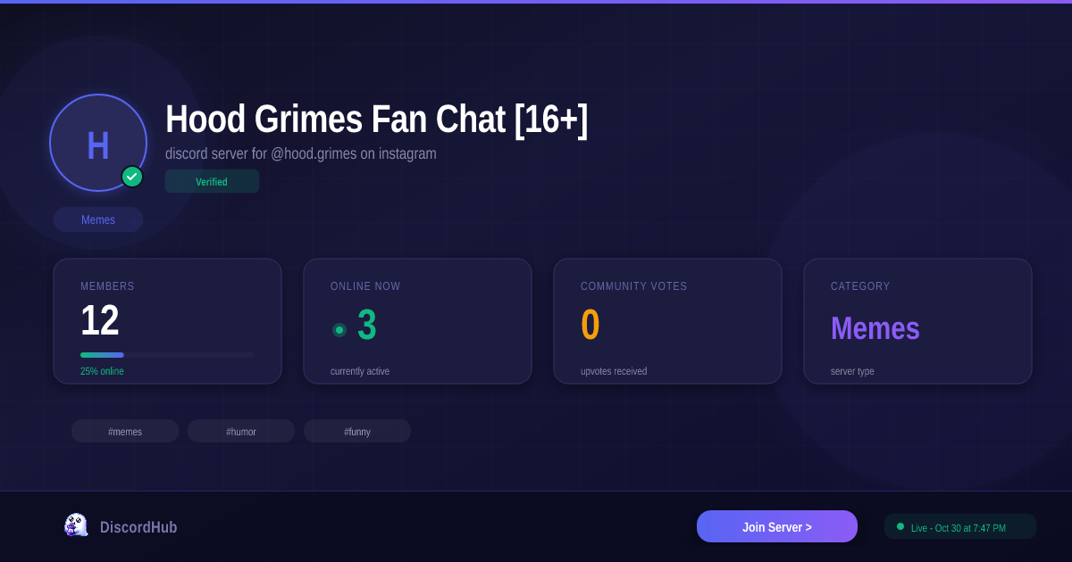 Hood Grimes Fan Chat [16+] Discord Server — 1,476 Members | Top Memes ...