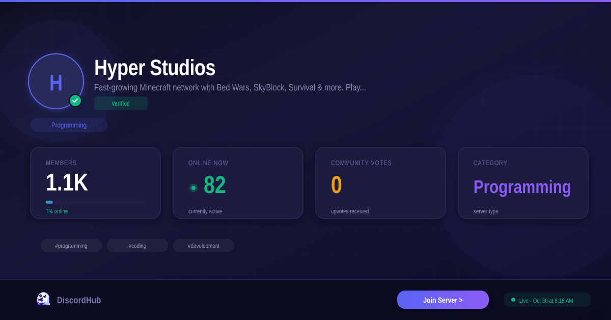 Hyper Studios Discord Server — Programming Community | 1.1K+ Members
