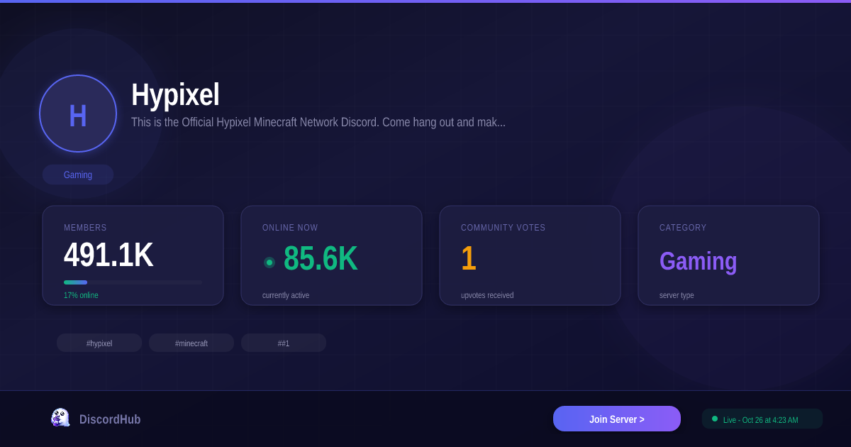 Hypixel Discord Server — 485K+ Members | Huge Gaming [2026]