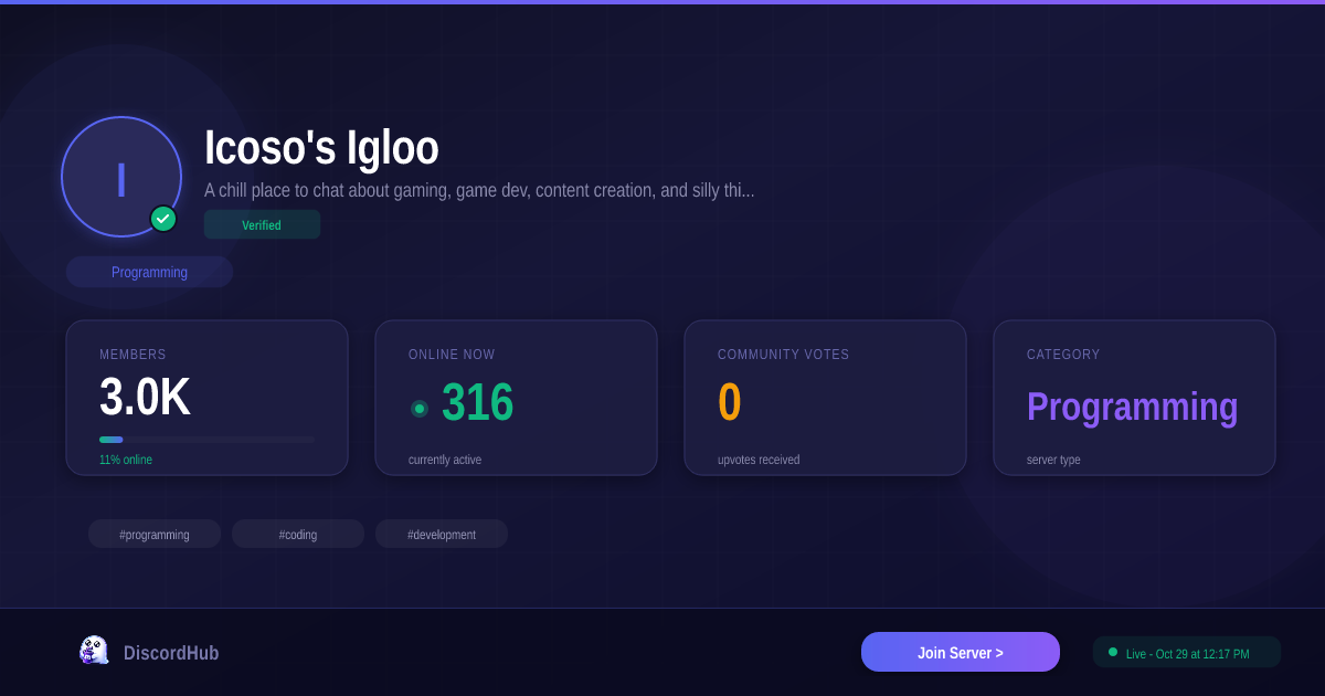 Icoso's Igloo Discord Server — 2.9K+ Members | Best Programming [2026]