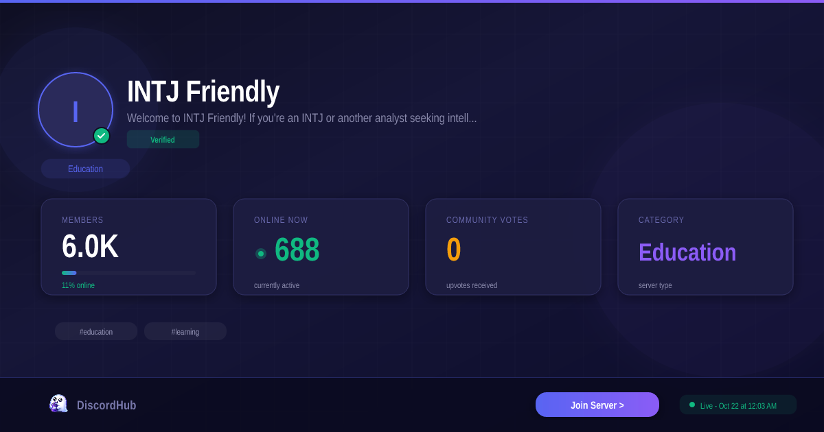 INTJ Friendly Discord Server — Join 6.0K+ Education Members [2026]