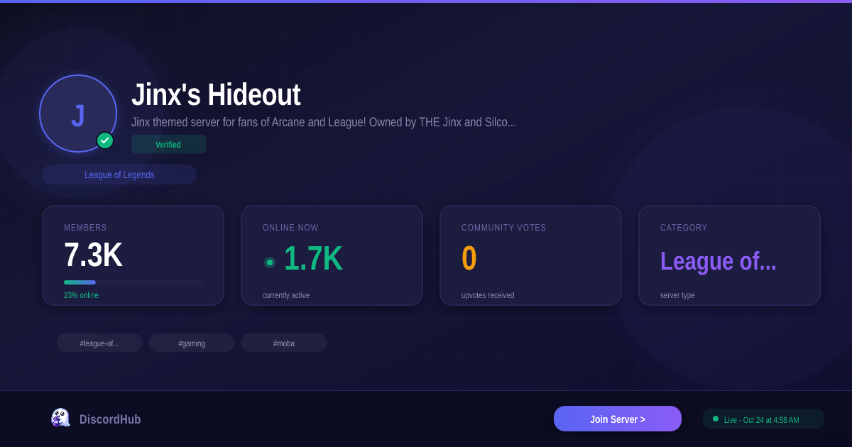 Jinx's Hideout Discord — 6.2K+ Members | #1 League of Legends Server [2026]