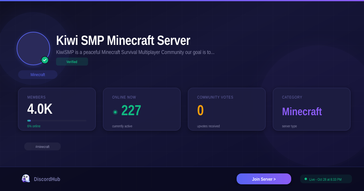 🥝 Kiwi SMP • Minecraft Server Discord Server — 40K+ Members | Top ...
