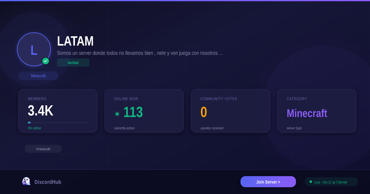 LATAM Discord Server — 3.4K+ Members | Best Minecraft [2026]