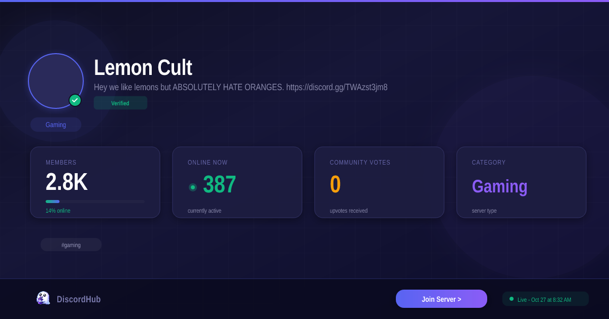 🍋 Lemon Cult Discord Server — Gaming Community | 2.1K+ Members