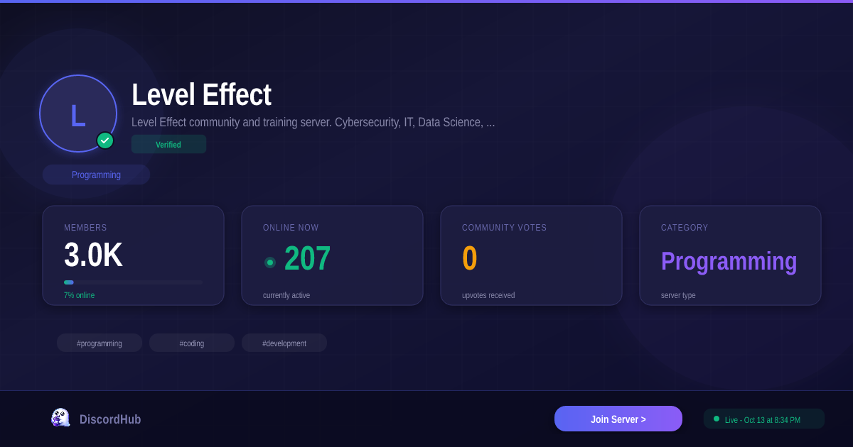 Level Effect — Popular Programming Discord (3.0K+ Members) [2026]