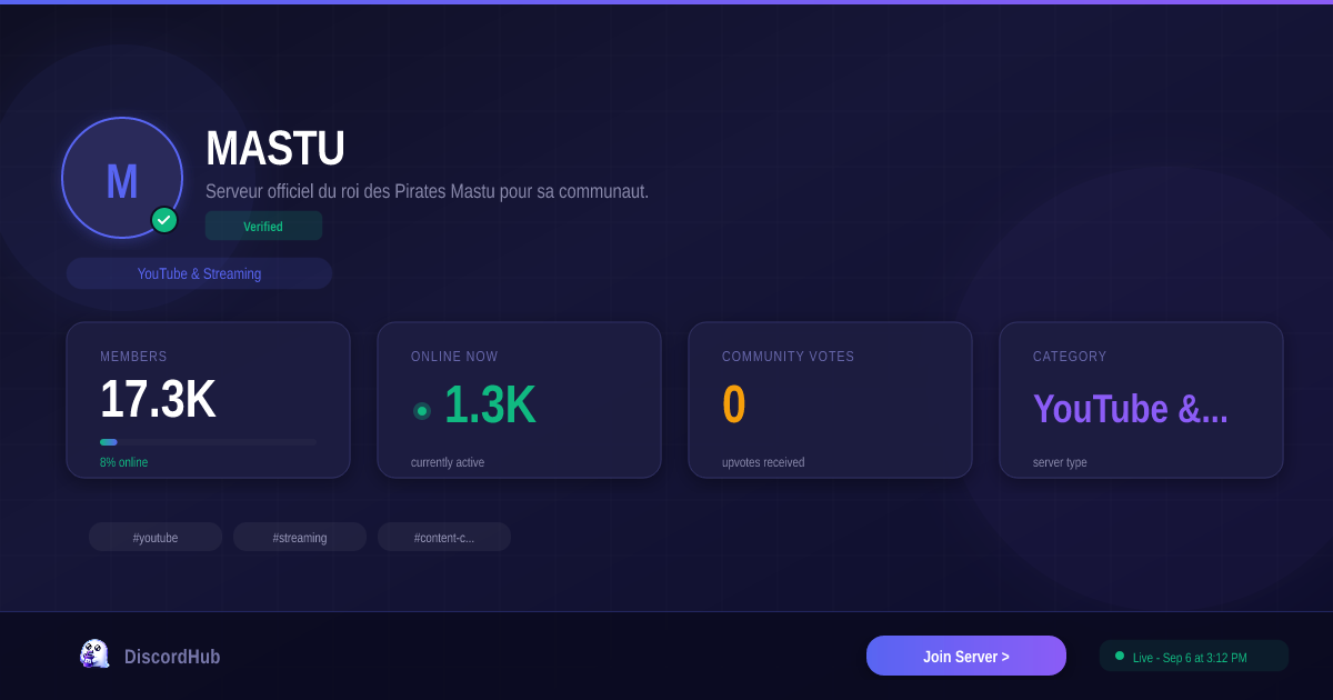 MASTU Discord Best YouTube Streaming Server 17K Members 2026 mastu-discord-best-youtube-streaming-server-17k-members-2026