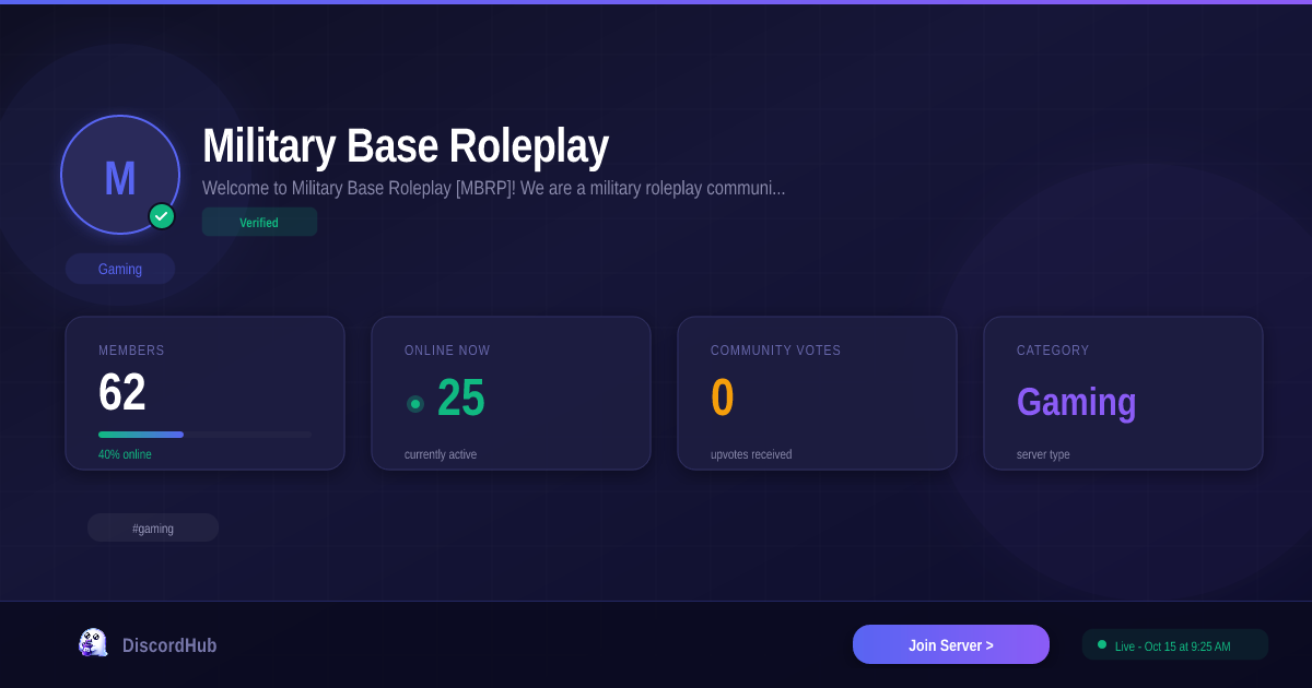Military Base Roleplay Discord Server — Active Gaming (62 Members) [2026]