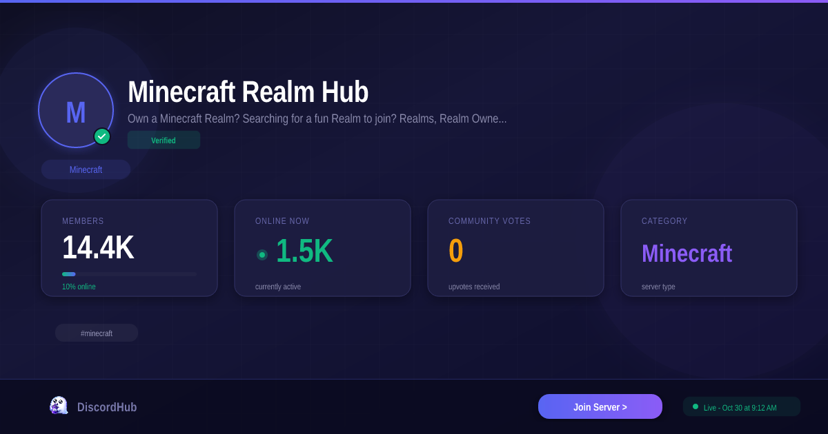 Minecraft Realm Hub Discord — 14K+ Members | #1 Minecraft Server [2026]