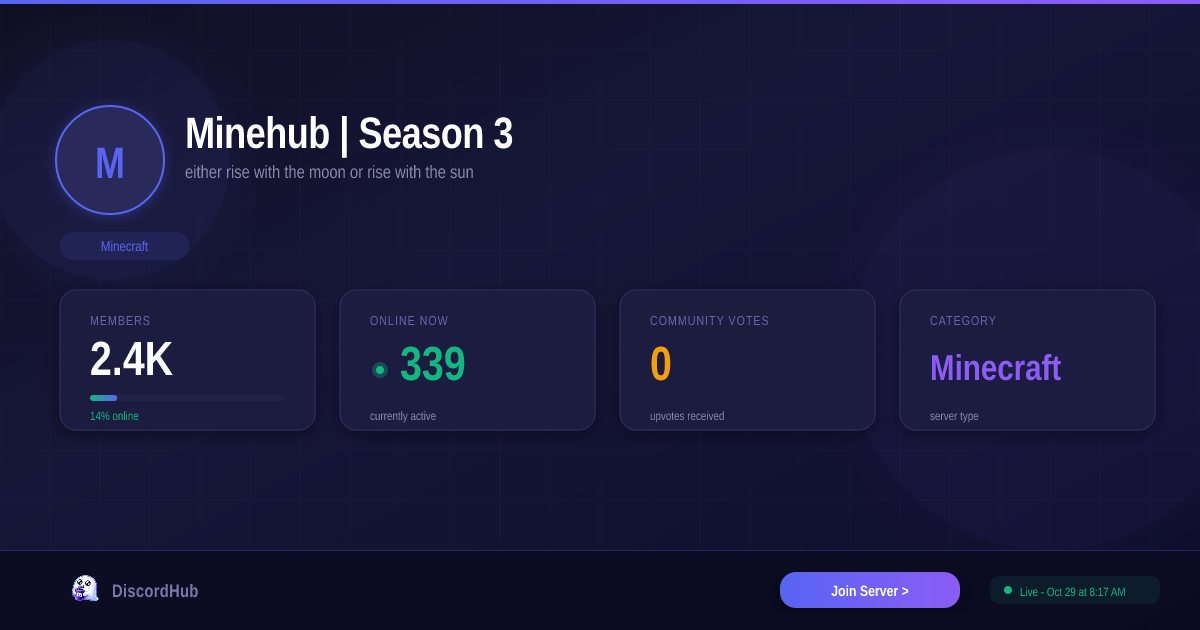 Minehub | Season 3 Discord Server — Minecraft Community | 2.3K+ Members