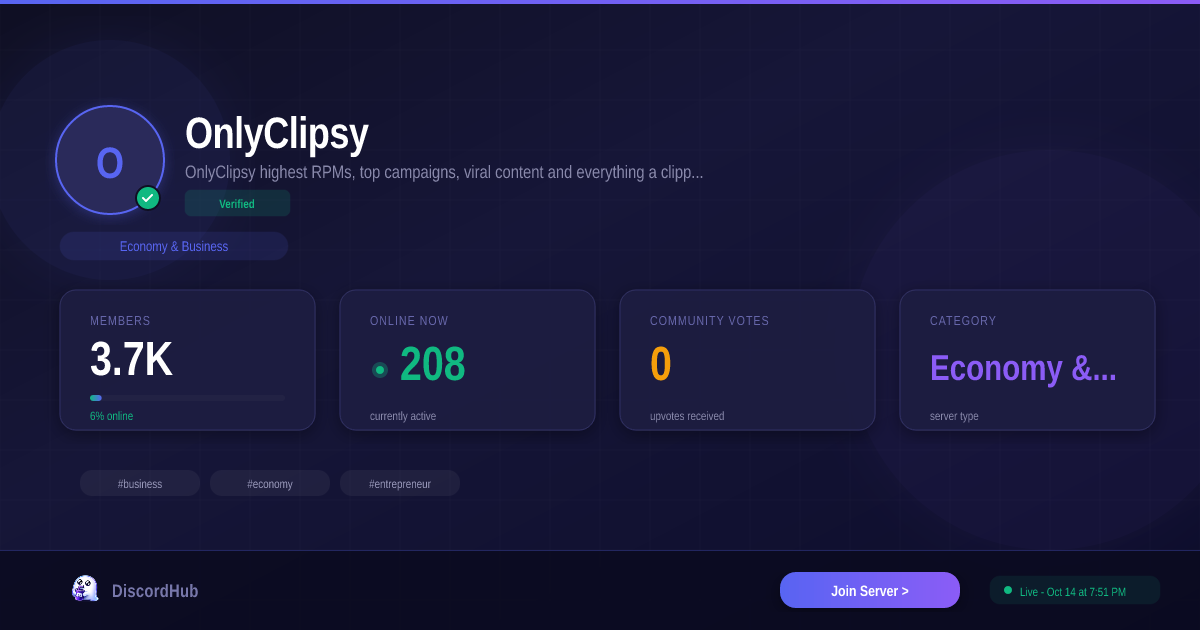 OnlyClipsy — Popular Economy & Business Discord (3.7K+ Members) [2026]