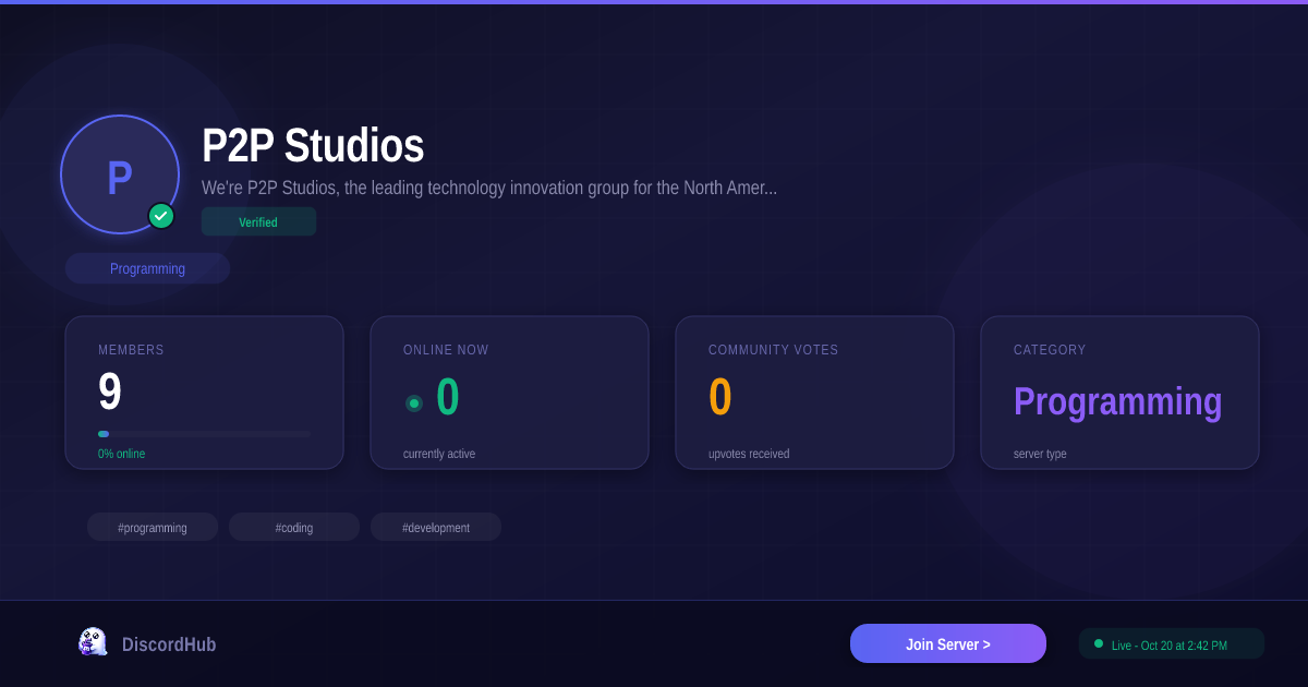 P2P Studios Discord Server — Active Programming (143 Members) [2026]