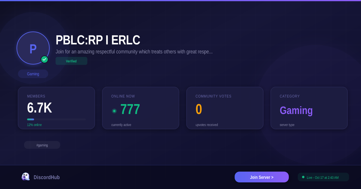 Join PBLC:RP I ERLC Discord — 6.6K+ Gaming Members [Free Invite]