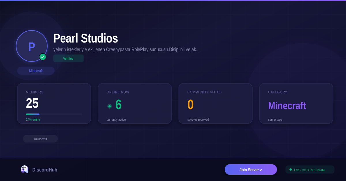 Pearl Studios Discord Server — Active Minecraft (169 Members) [2026]