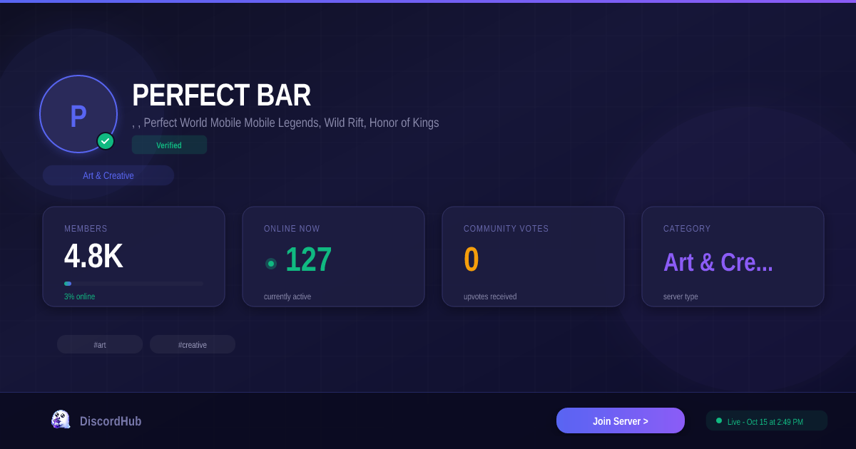 PERFECT BAR Discord Server — 4,937 Members | Top Art & Creative [2026]