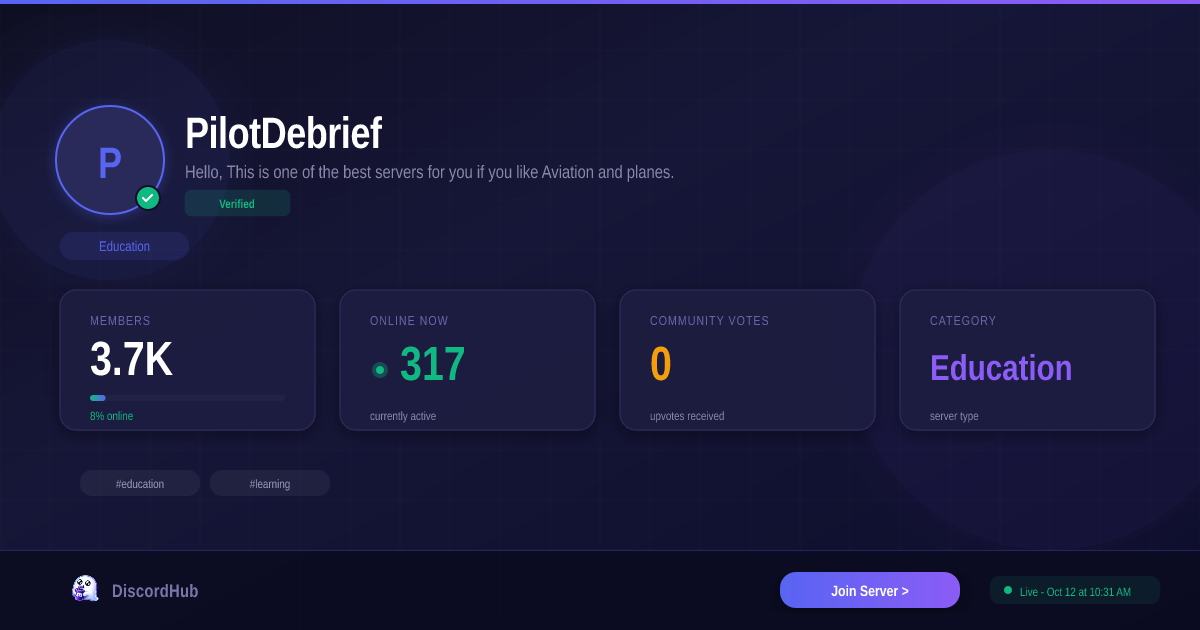 PilotDebrief Discord Server — 3,556 Members | Top Education [2026]