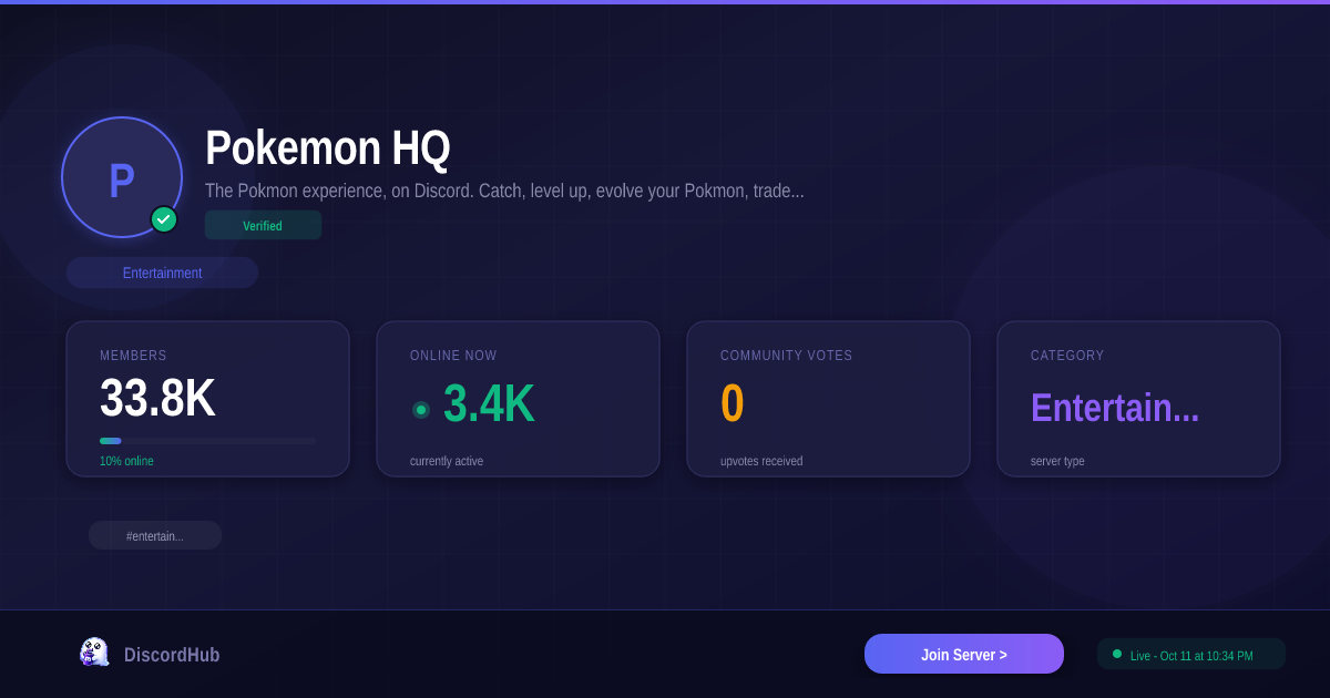 Pokemon HQ Discord — 34K+ Members | #1 Entertainment Server [2026]