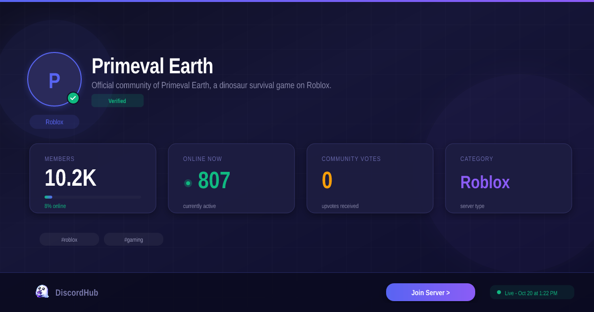 Primeval Earth Discord — 10K+ Members | #1 Roblox Server [2026]