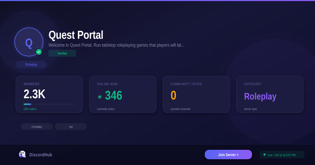 Quest Portal Discord Server — 2,316 Members | Top Roleplay [2026]