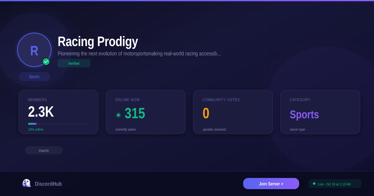 Racing Prodigy Discord Server — 2,152 Members | Top Sports [2026]